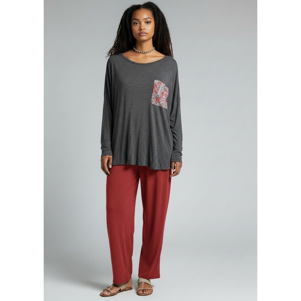Abercrombie & Fitch Gray Long Sleeve Tee Oversized‎ Fit Large Paisley Pocket